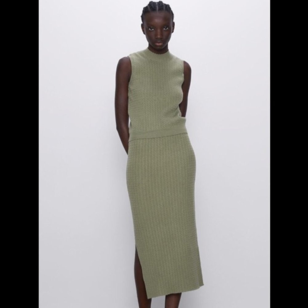 Zara Cable Knit Midi Skirt S